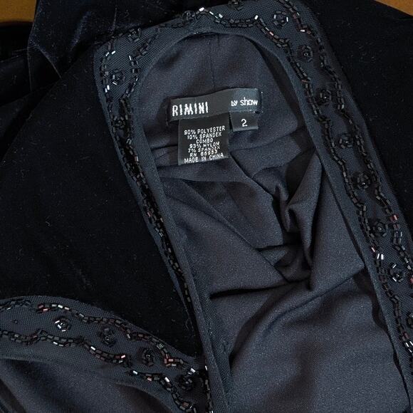 RIMINI Black Velvet Sequin Beaded Lace Trim Sleeveless Maxi Evening Dress Size 2 - Picture 7 of 7